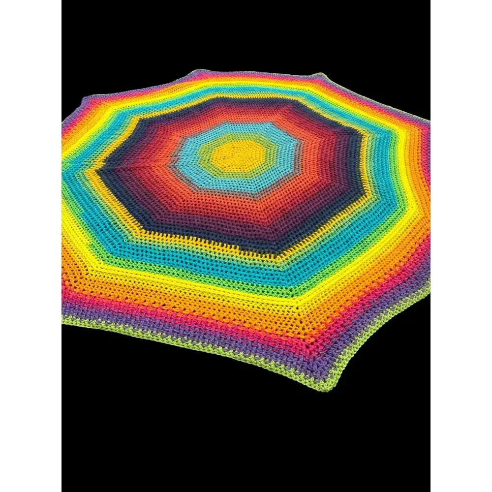 Handmade Rainbow Crochet Afghan 55 Inch Eight Point Star Spiderweb Throw